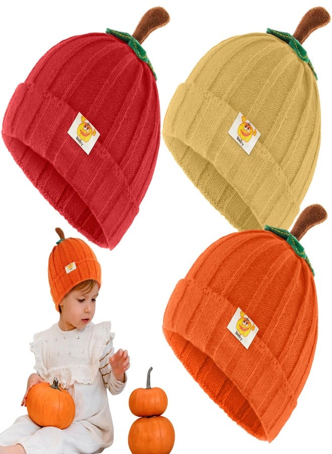 Yearntown 3 Pcs Pumpkin Hat for Toddler Baby Infant Kids Thanksgiving Winter Knitted Beanie Thick Orange Hat for Boys Girls(Medium,Orange, Yellow, Red) - Image 1